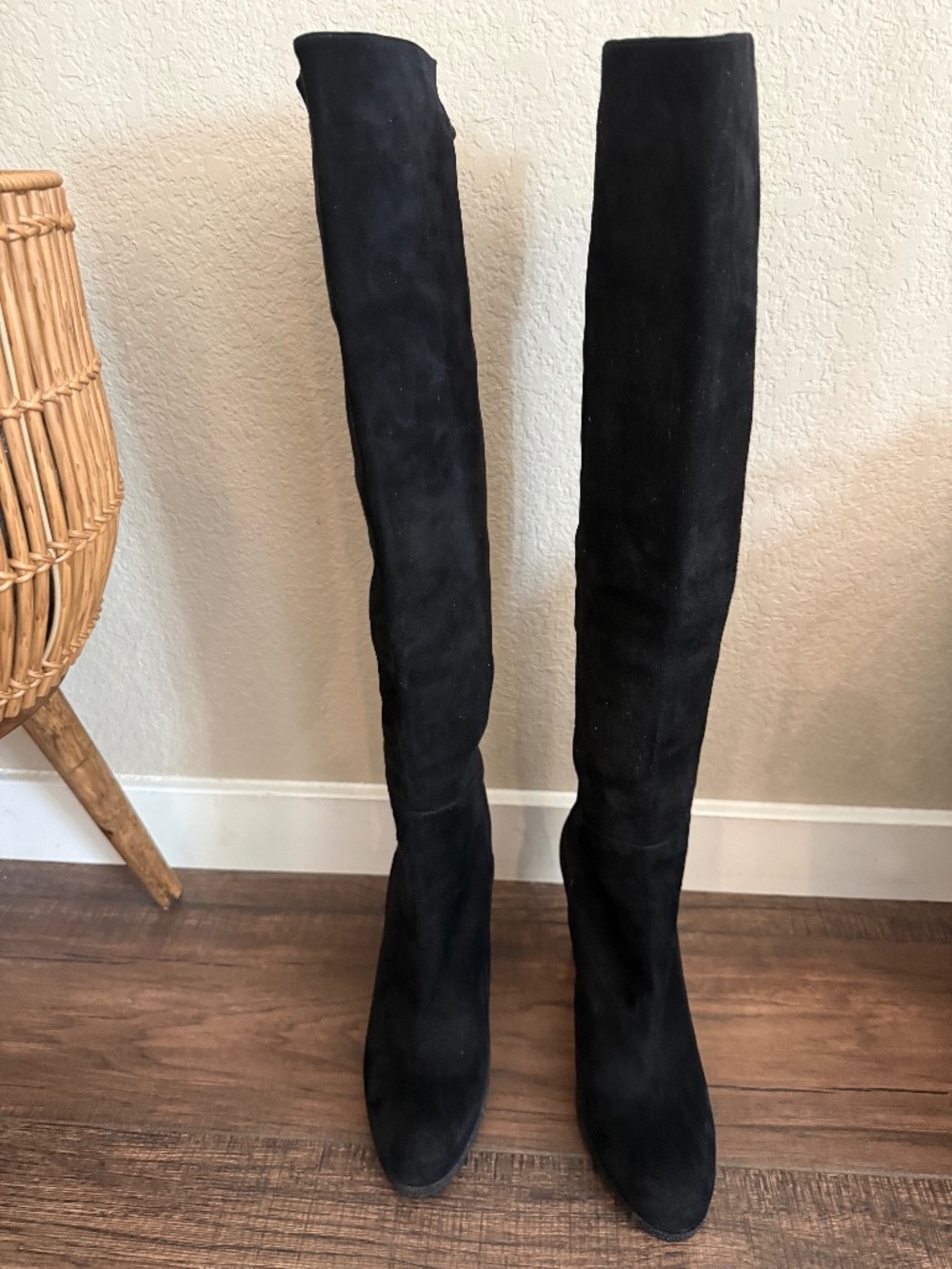 Stuart Weitzman Black Suede Over-the-Knee Wedge Boots